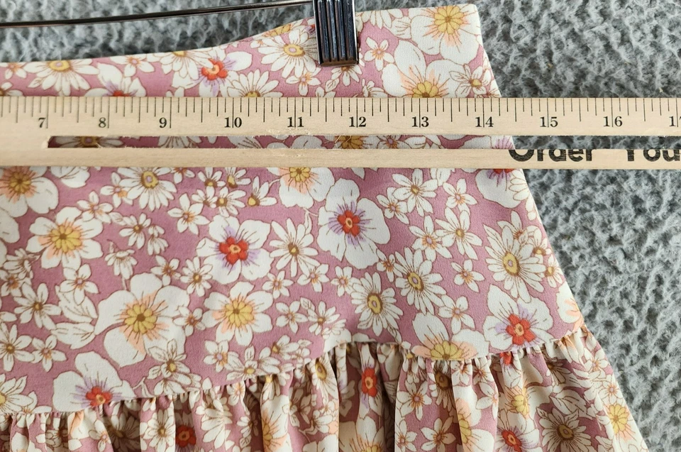 Aqua A 字迷你裙女式 S 玫瑰多花荷叶边侧拉链闭合 — 第 4/4 张图片