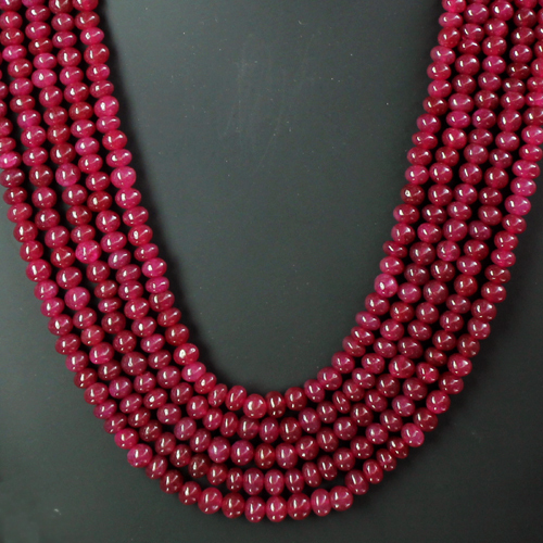 ATTRACTIVE 628.00 CTS NATURAL 5 LINE RED RUBY ROUND BEADS NECKLACE - GEM EDH - Picture 2 of 3