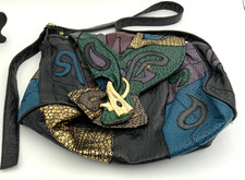 Vintage Genuine Leather Patchwork Grenouille Shoulder Handbag Black Multi