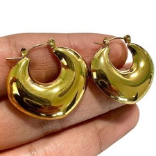 30mm Chunky Gold Hoop Earrings 304 Stainless Steel Thick Retro Statement Hoops