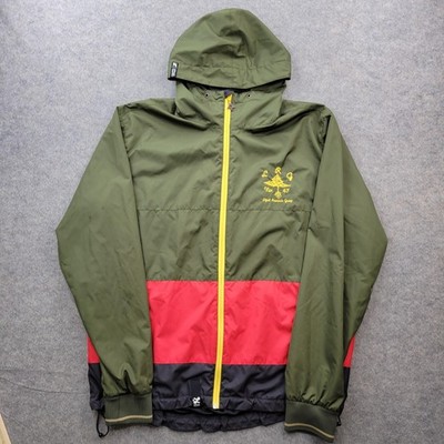 LRG Jacket Mens XL Green Red Black Hooded Colorblock Zip Lifted Research Coat*
