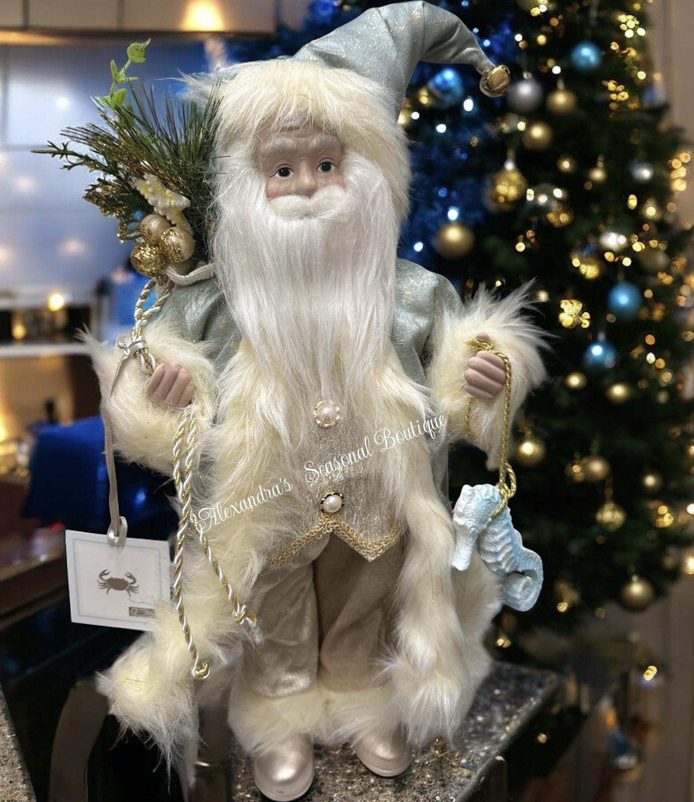 Coastal Santa 18“ Seahorse Gold Blue Beach House Christmas Decor New | eBay