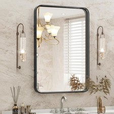 30x22 Inch Matte Black Metal Framed Bathroom Mirror - Modern Farmhouse Charm