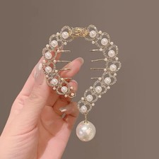 Silver Heart Hair Comb with Faux Pearl Accents for Women Wedding Party