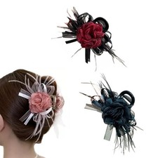 3pcs Rose Feather Bows Hair Claw Clips Medium Sized Floral Hair Jaw Clips Non...