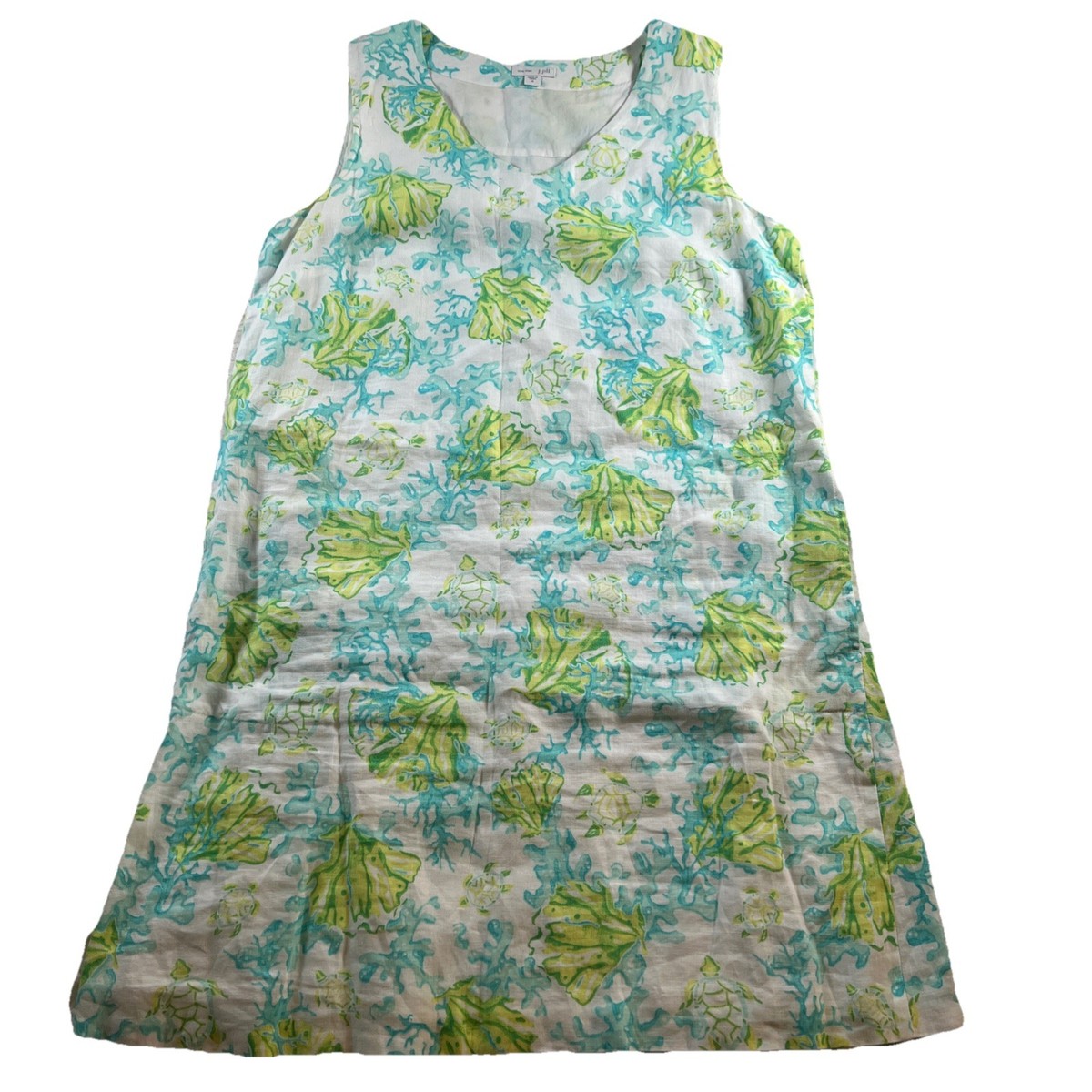 j jill linen tank dress J. Jill Love Linen Tank Dress Womens Blue White Turtles Beachy Coastal  Resort M