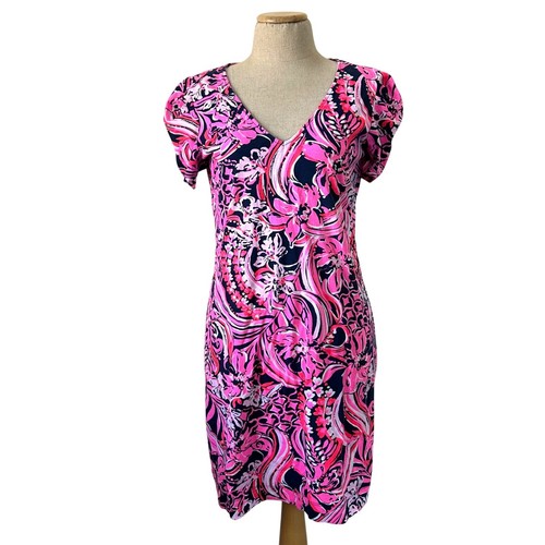 Top Femme West Palm Petite Size PS - Imprimé Floral Rose - Col V - Manches Courtes - Occasion TB