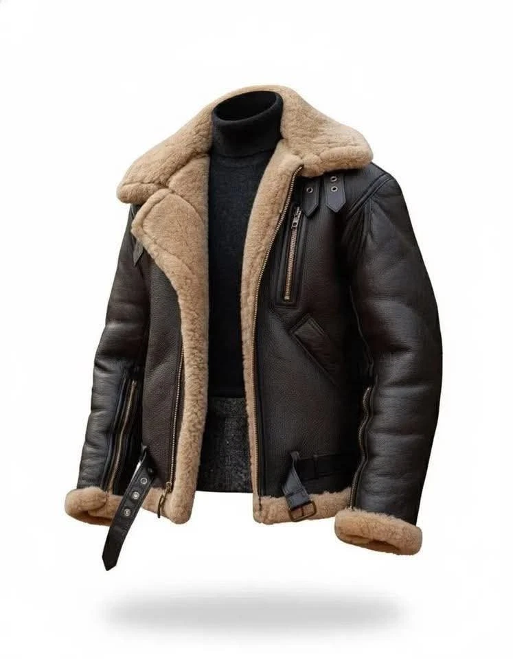 Men's B3 Bomber Aviator Dark Brown Shearling Flight Jacket Handmade Pilot Coat
Opens in a new window