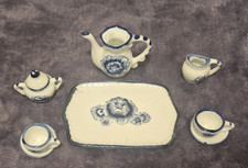9 piece Vintage Miniature Blue  White Floral Porcelain Tea Set Collectible