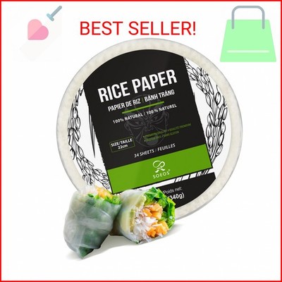Soeos Rice Paper, White Rice Paper Wrappers, 1 Pack, 34 Sheets-Fresh Spring Roll