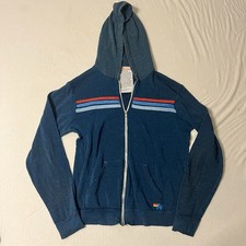 Aviator Nation Womens Medium Jacket Zip Up Hoodie Navy Stripes Pocket