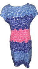 Talbots Women’s Petite S Blue Pink Seashells Shift Beach Dress Button Shoulders
