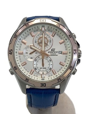 CASIO Quartz Wristwatch Analog Leather SLV BLU EFR 547 From Japan