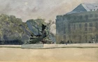 Antique French School Gouache Painting, View Of Château de Fontainebleau