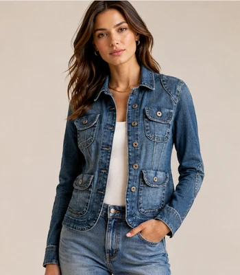 VTG Polo Jeans Ralph Lauren Women Denim Molly Jacket M Blue Utility Trucker Y2K - Image 1 of 4