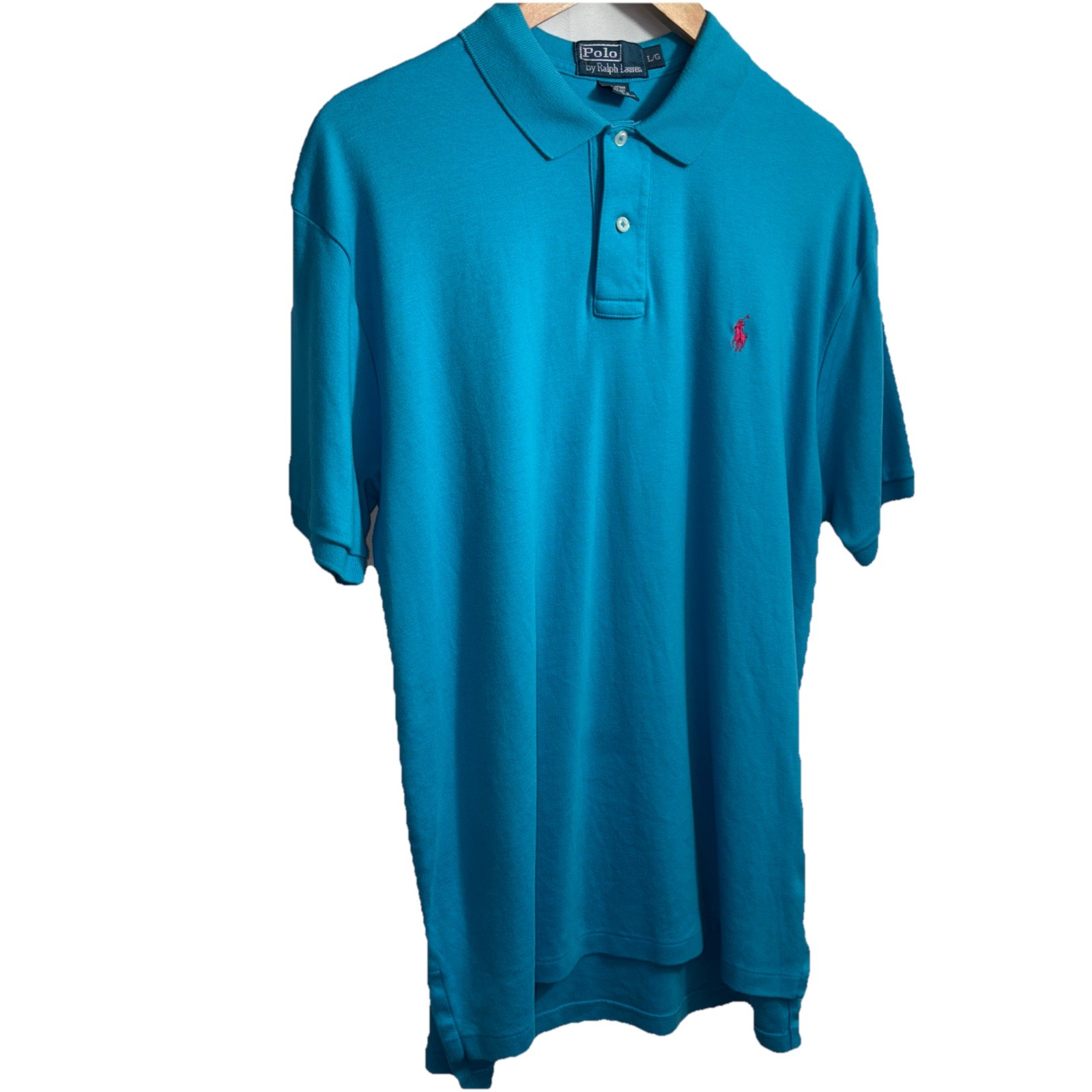 Polo Ralph Lauren S S Camicia Teal Ricamata Rosa Pony Collo Uomo L Cotone