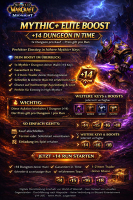 WoW Midnight Mythic Plus Dungeon deiner Wahl Elite Boost +14 Inkl. 1-2 Item Trad