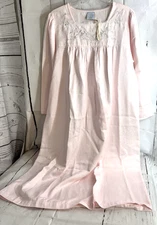 NWOT GO SOFTLY NightGown PINK Floral  Embroidered Yoke LACE  PL Long Sleeves