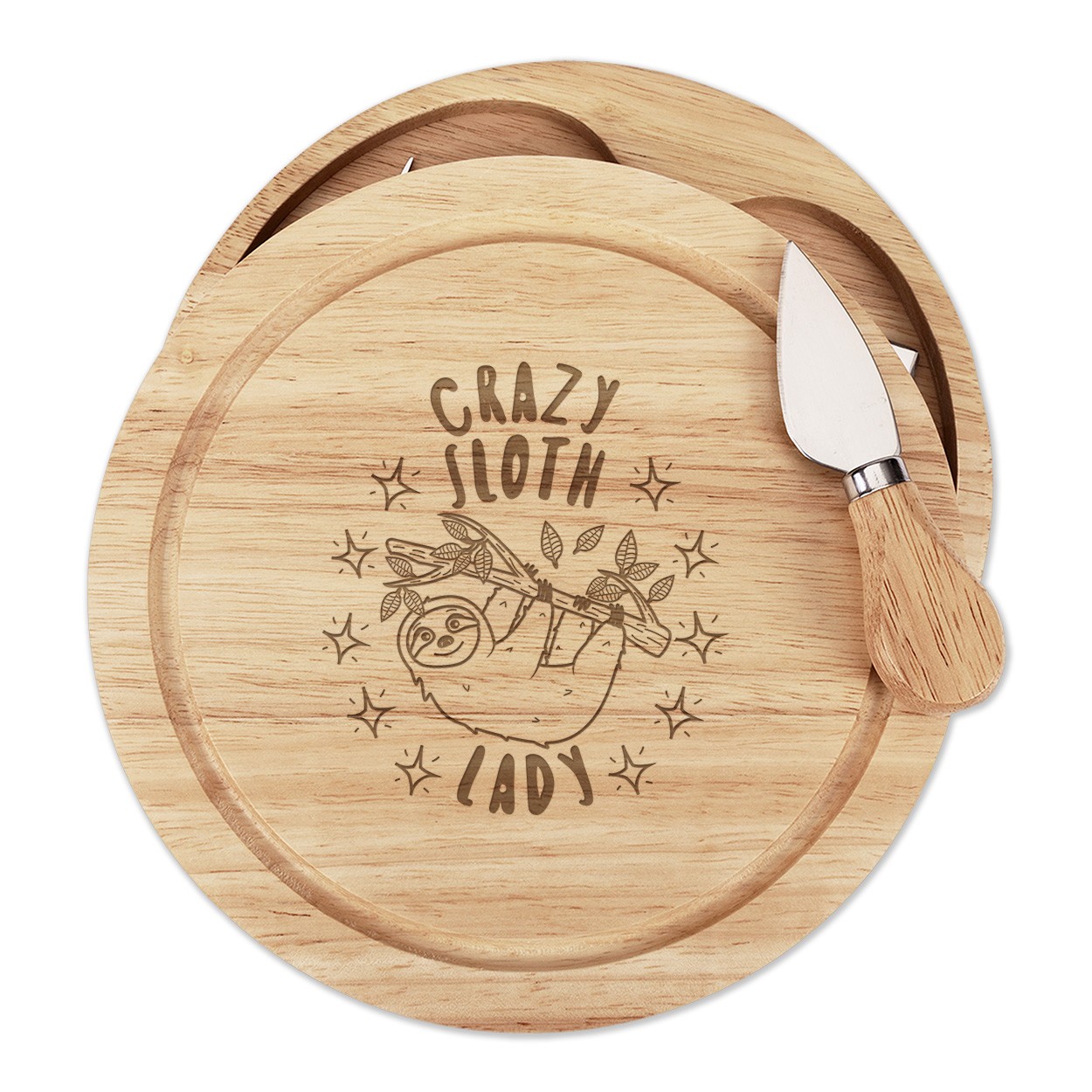 Crazy Sloth Lady Stars Cheese Board Knife Set Funny Joke Animal Lazy