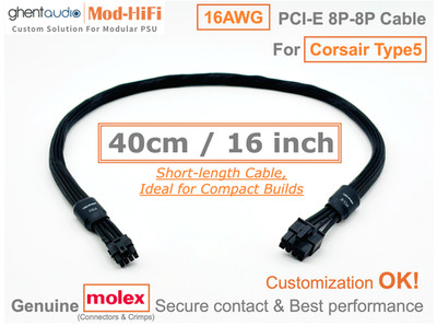  UPgrading-16AWG PCI-E GPU 8-Pin Cable for Corsair Type5 SF SF-L - 40cm/16inch