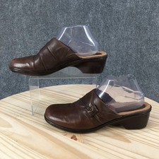 Earth Origins Shoes Womens 9W Addison Casual Slip On Wedge Mules Brown Leather