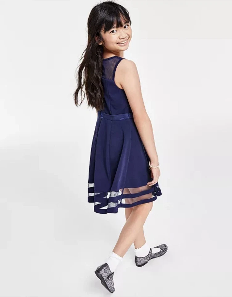 Calvin Klein Big Girls Illusion Mesh Bow Front Dress Size 12 - Image 3 of 4