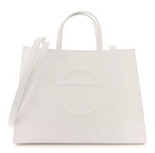 Telfar Medium White Logo Tote Shopper Bag, Crossbody Strap, Dust Bag