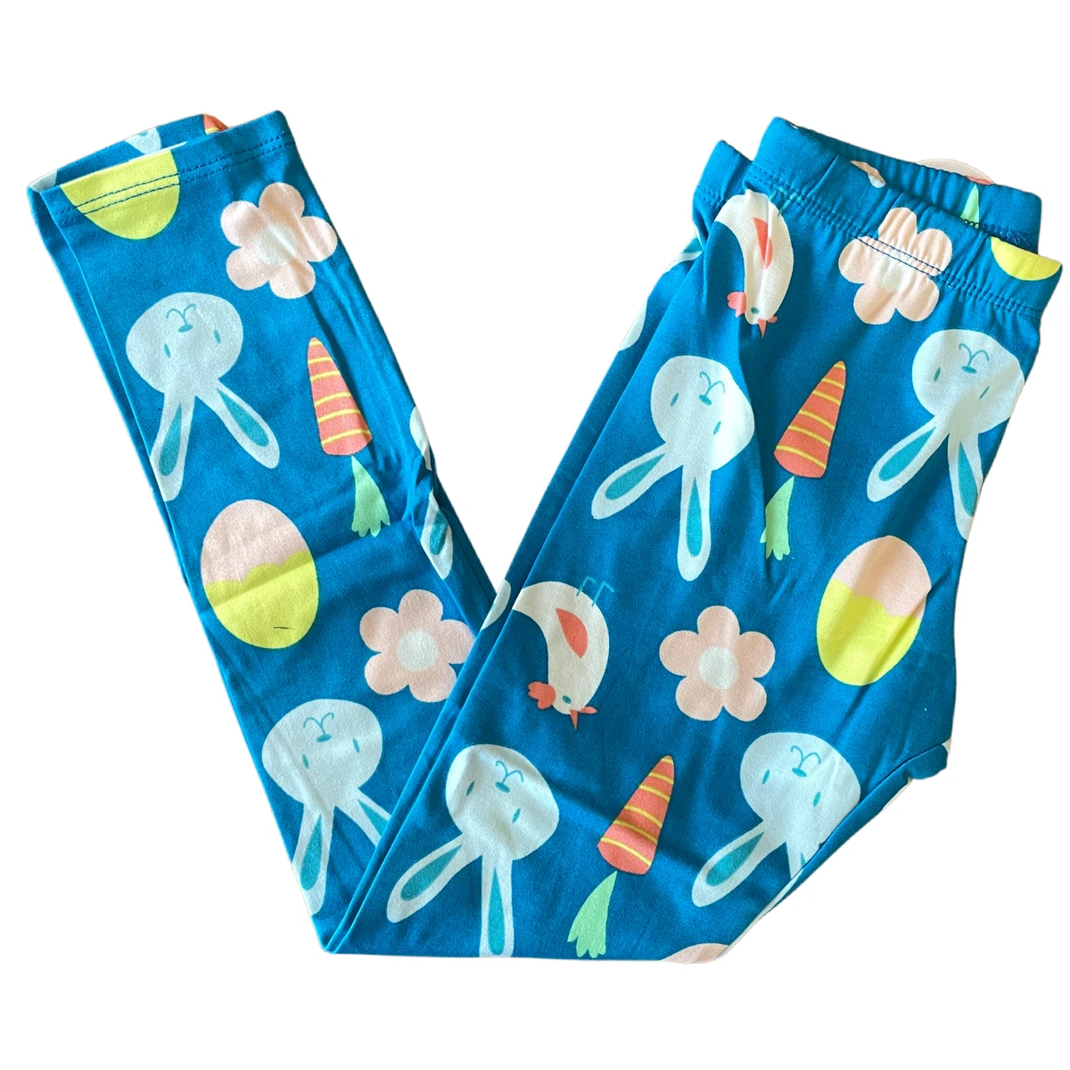 NWT Dot Dot Smile Blue Easter Leggings Size 7 buttery floral rabbit chicken  | eBay