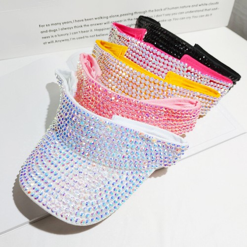 Glitter Rhinestone Sun Visor Cap Sequin Sparkly Women Lady Summer Beach Sun Hat - Picture 4 of 16