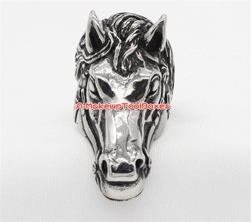 Men's Stainless Steel Silver Horse Head Shaped Band Finger Ring 7-12# J472 - Picture 3 of 5