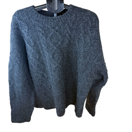 Vtg J Crew Men Sz XL 100% Wool Dark Gray Cable Knit Crew Neck Sweater Oarsman - Picture 2 of 11