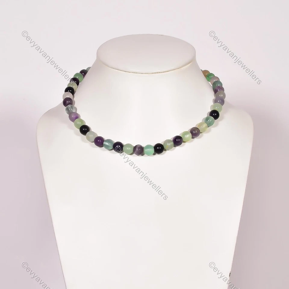 Collar ajustable con cuentas de plata de ley 925 con piedras preciosas de fluorita múltiple para niñas Foto 4 de 4