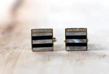 SET of 2 Vintage BRAND NEW Cufflinks GOLD VERMEIL Mother Of Pearl/Black Onyx 925