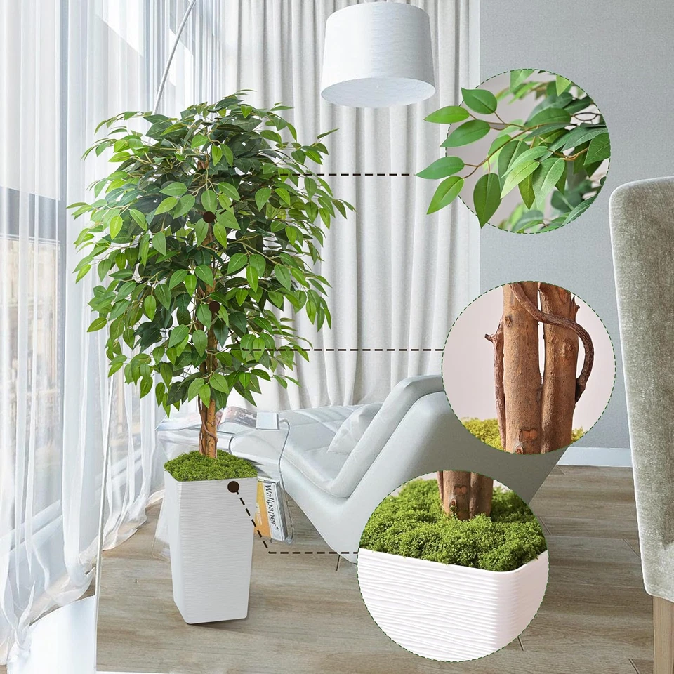 Artificial Ficus Tree 5FT Faux Floor Tree with Planter UV Resistant Potted Fake - Image 3 of 4