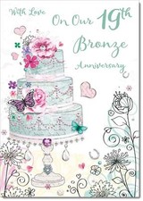 Doodlecards Our Bronze 19th Wedding Anniversary Card Wedding Cake