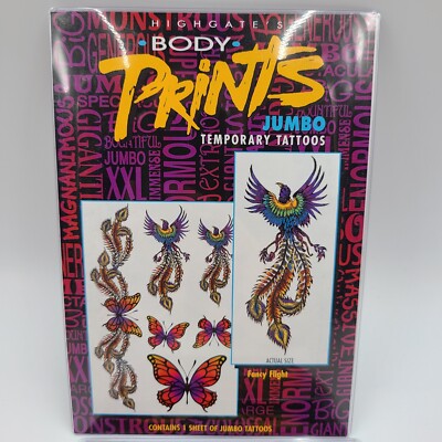 Highgate's Body Prints Jumbo Temporary Tattoos-Fancy Flight- Waterproof NEW