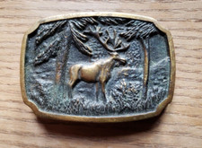 Vintage 1970's Solid Brass BTS "Deer In the Woods" Belt Buckle
