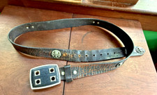 Vintage Leather Belt W Skuill  Crossbones Biker 38 to 43.5