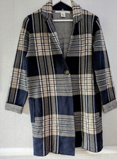 Max Studio Coat/cardigan Long Sleeves Collared Pockets 1 Button Blue Beige M