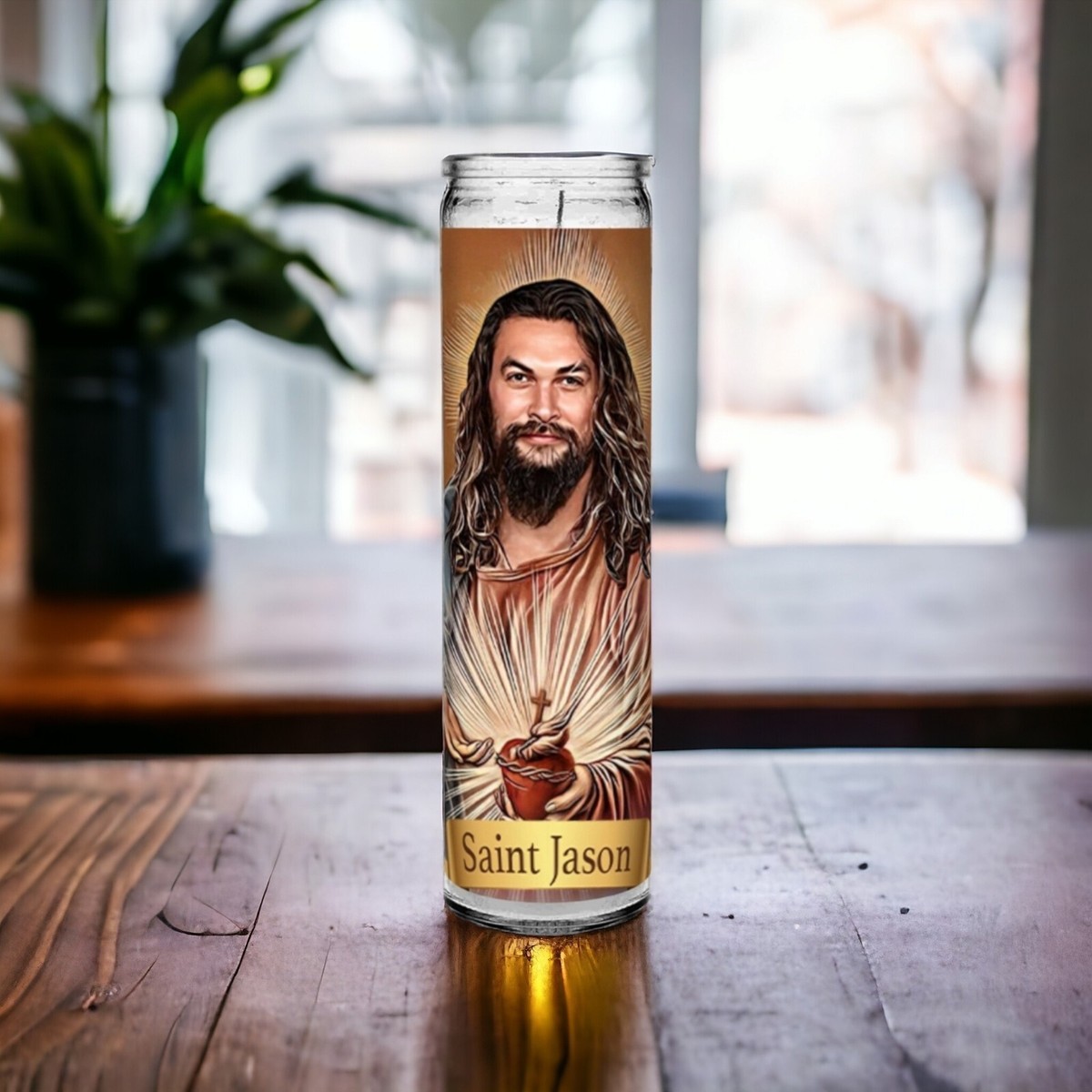 Saint Jason Momoa Parody Devotional Prayer Saint Candle - 8 inches