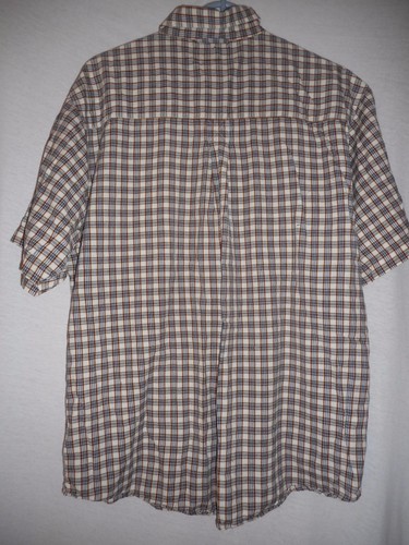 Vintage sz L cream Blue Plaid short sleeve 100% cotton shirt by Mango Plantation - Picture 4 of 4