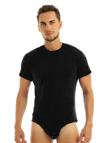 FEESHOW Men Short Sleeve Sport Bodysuit Jumpsuit Leotard Turn-Down Collar AU - Picture 40 of 98