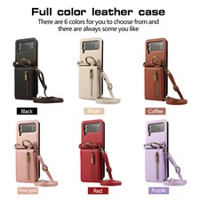 For Samsung Galaxy Z Flip 3 4 5 6 Leather Wallet Case Crossbody Strap Ring Stand