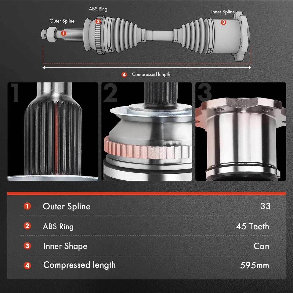 Conjunto de eje trasero derecho y derecho CV 2 piezas para Audi A4 Quattro 1996-2001 S4 2000-2002 Foto 2 de 4