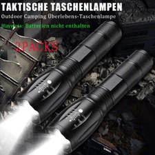 2 Pack Super-Bright LED Tactical Military Flashlight Torch 5 Modes Zoomable Lamp