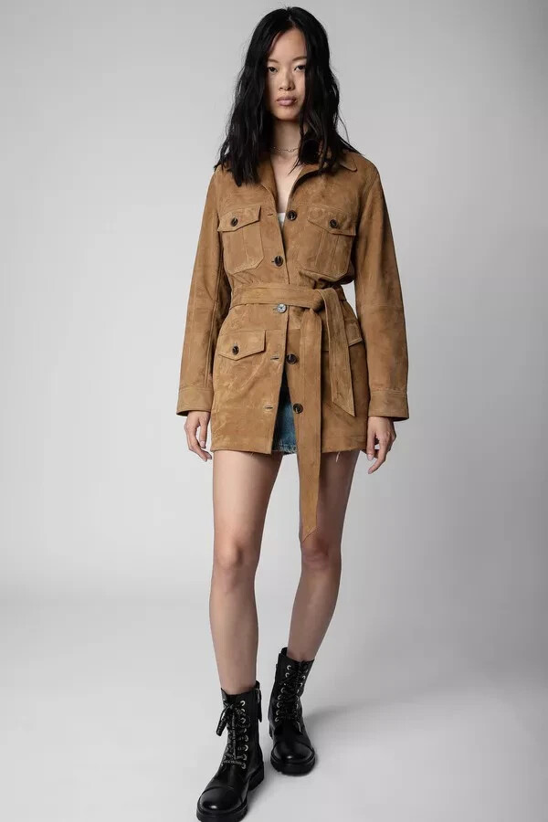 NWT Zadig & Voltaire Suede Leather Belted Jacket Coat Mikel NWT Zadig & Voltaire Suede Leather Belted Jacket Coat Mikel