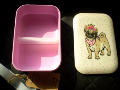 Lunchbox / Brotdose Motiv -  MOPS / Hund mit Krone aus Bambus / Bamboo 2 geteilt