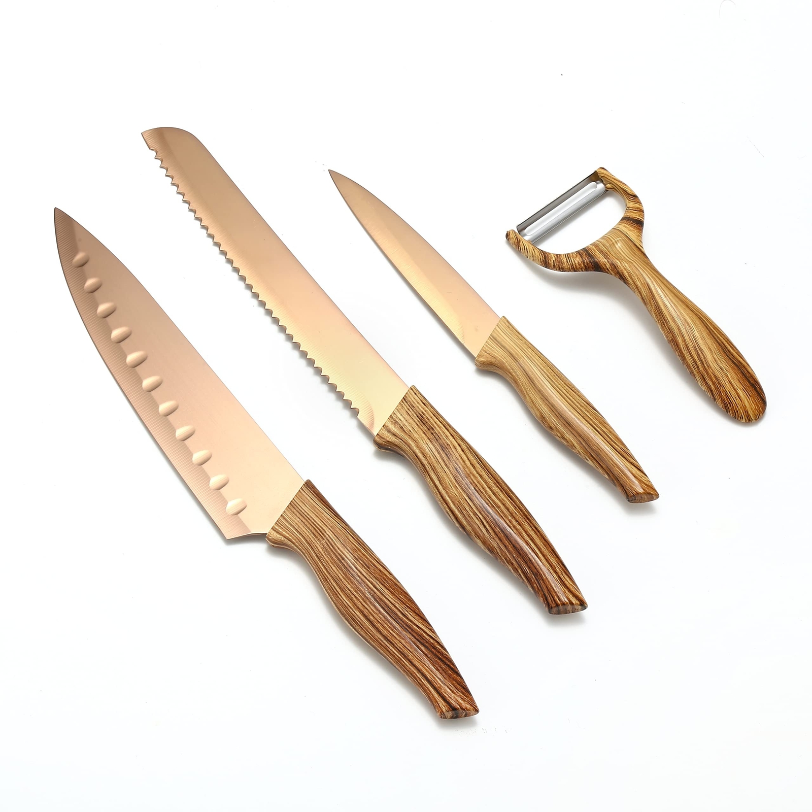 Knife Set - Luxury rose Gold kitchen Knife set, titanium coated 4 piece stain...-image