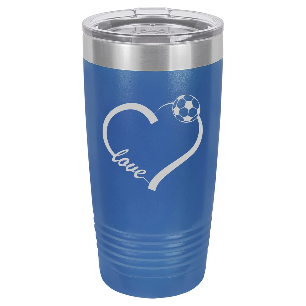 Tumbler 20oz 30oz Travel Mug Cup Insulated Stainless Steel Love Heart Soccer