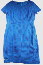 Talbots Womens Royal Blue Scalloped Blue Sheath Dress Size 14 Short Sleeves